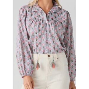 Marea Long Sleeve Georgia Button Up Top Womens Small Grey Pink Floral Cotton